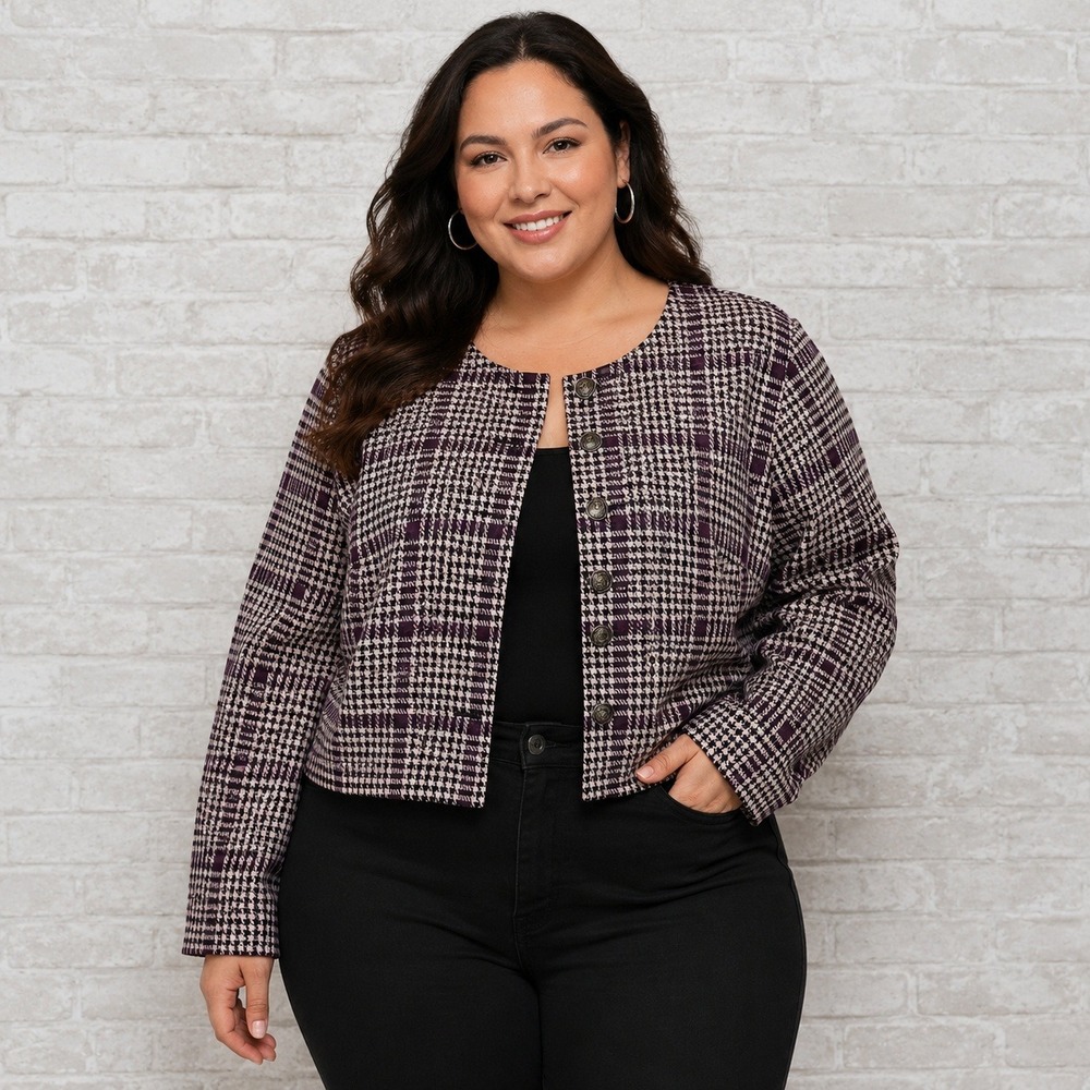 Torrid Blazer Purple Black‎ Houndstooth Cropped Career Office Plus Size 3 3X